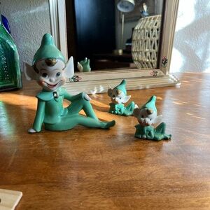 Whimsical Green Elf Figurine Trio
